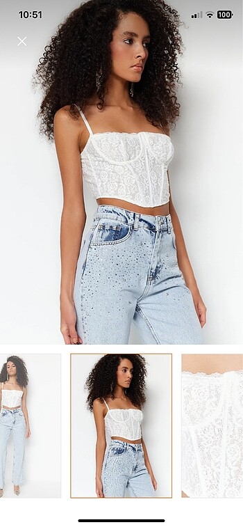 Crop korse detaylı örme dantel büstiyer