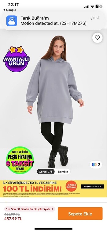 Scuba gri kapüşonlu cepli örme sweatshirt XL