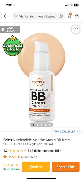 Sıfır Soltis BB krem en açık ton