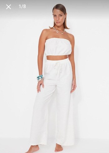 38 Beden beyaz Renk Crop Straplez