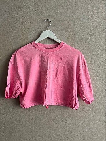 Bershka pembe crop tshirt