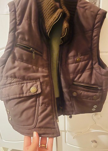 Düğmeli Kahverengi çocuk mont Yelek - Görsel 3