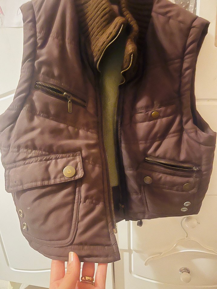 Düğmeli Kahverengi çocuk mont Yelek - Görsel 3