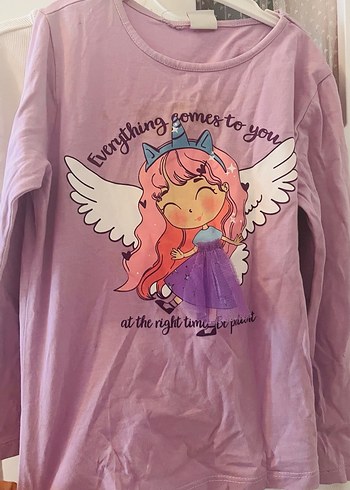 Mor Baskılı Uzun Kollu Kız Tişörtü - Görsel 3