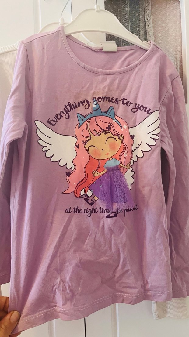 Mor Baskılı Uzun Kollu Kız Tişörtü - Görsel 3