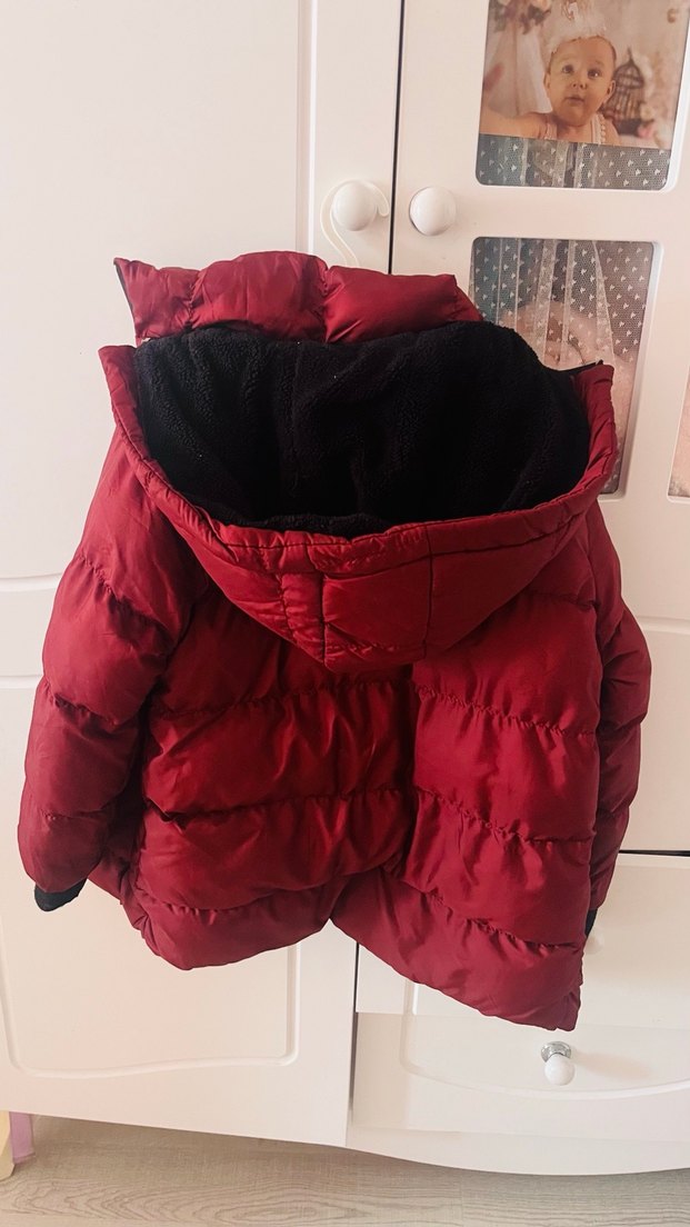 Bordo Fermuarlı Midi Kışlık çocuk Mont - Görsel 2