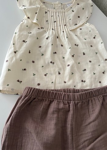 Kız Bebek Kahverengi Nakışlı Fırfırlı Takım - Görsel 2