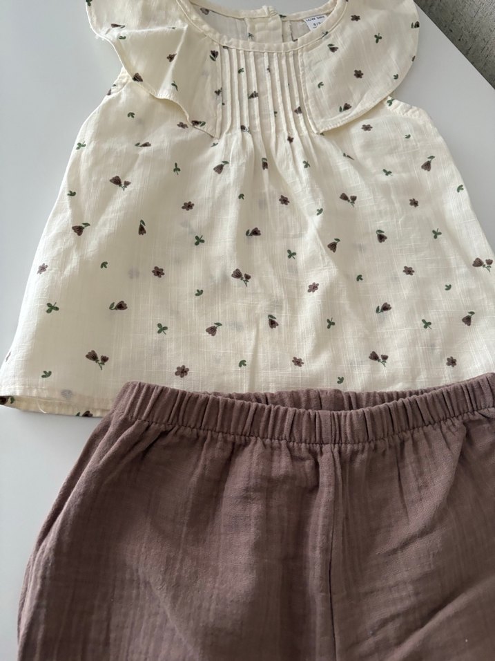 Kız Bebek Kahverengi Nakışlı Fırfırlı Takım - Görsel 2