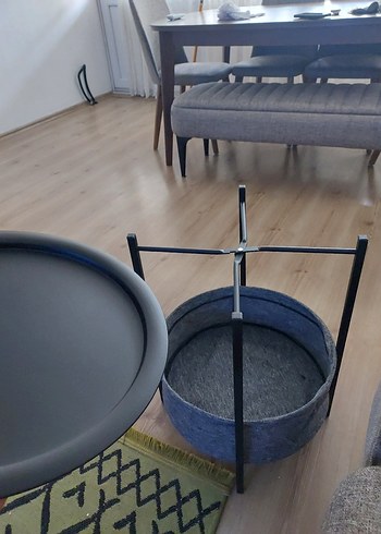 Gri Metal Ayaklı Yuvarlak Sepetli Sehpa - Görsel 2