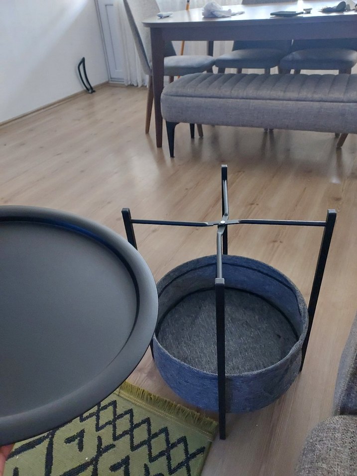 Gri Metal Ayaklı Yuvarlak Sepetli Sehpa - Görsel 2