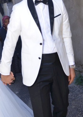 Düğün İçin Beyaz Erkek Takım Elbise smokin Süvari - Görsel 5