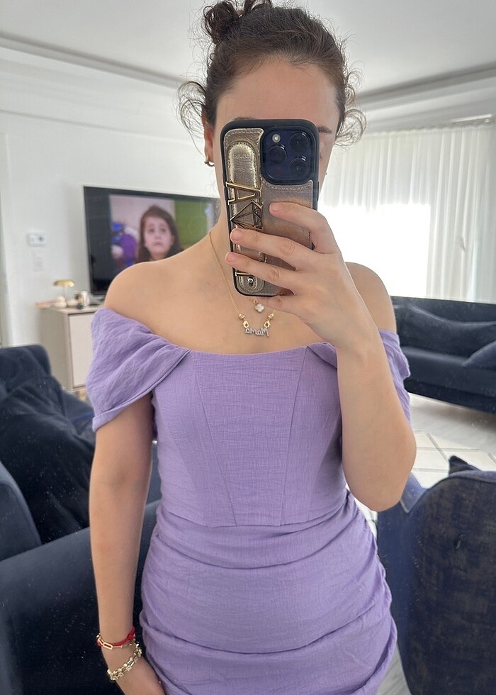 Lila elbise korse detaylı - Görsel 3