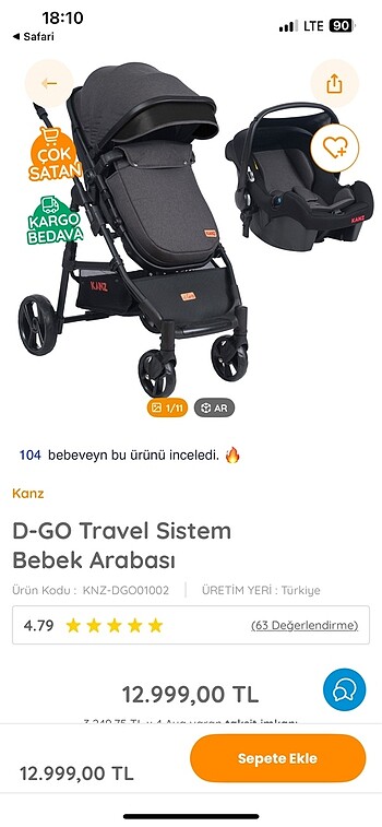 Kanz D-Go travel sistem bebek arabası