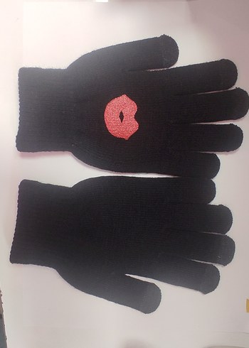 Siyah Nakışlı Kadın Örme Eldiven - Görsel 2