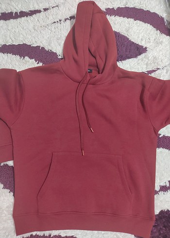 Kadın Bordo Kapüşonlu Sweatshirt - Görsel 3