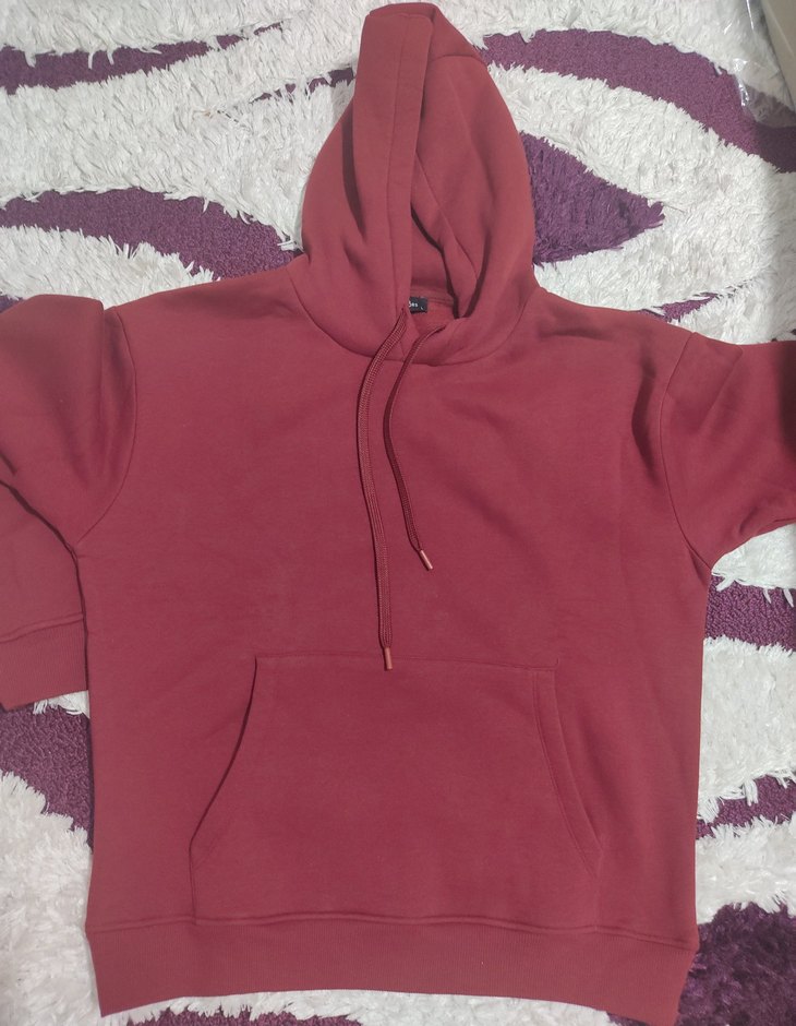 Kadın Bordo Kapüşonlu Sweatshirt - Görsel 3