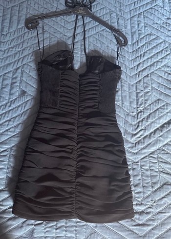 xs Beden Siyah Drapeli Mini Straplez Elbise zara elbise