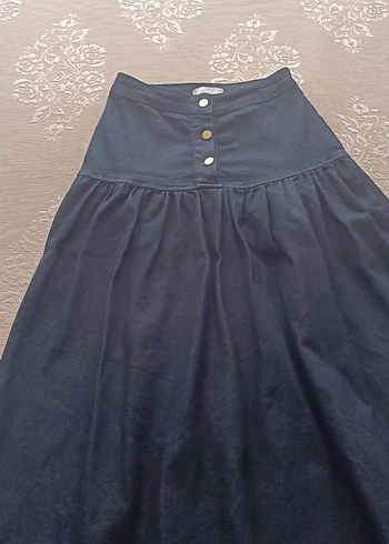 Kadın Lacivert Uzun Düğmeli Denim Etek - Görsel 3