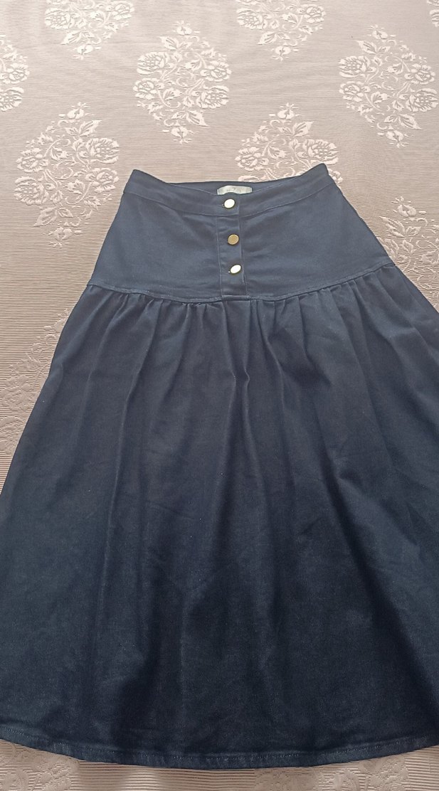 Kadın Lacivert Uzun Düğmeli Denim Etek - Görsel 3