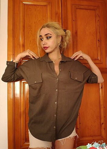xl Beden yeşil Renk Bürümcük kumaş oversize gömlek