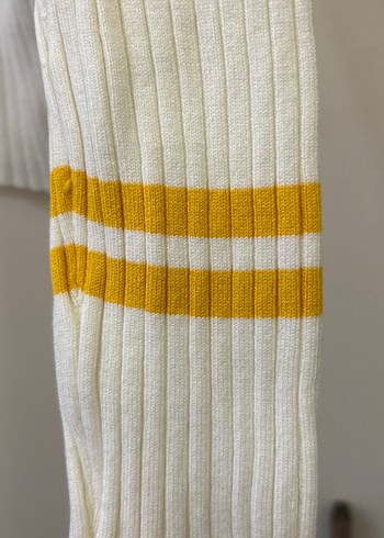 Beyaz Sarı Uzun Kollu Boğazlı Triko Kazak - Görsel 2