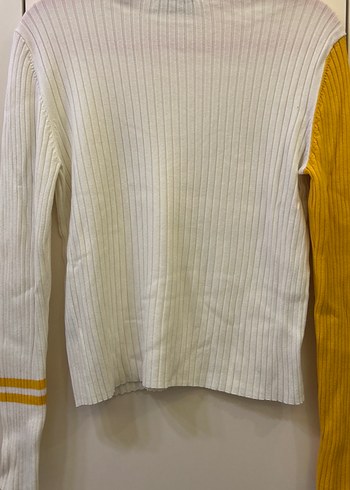 Beyaz Sarı Uzun Kollu Boğazlı Triko Kazak - Görsel 4