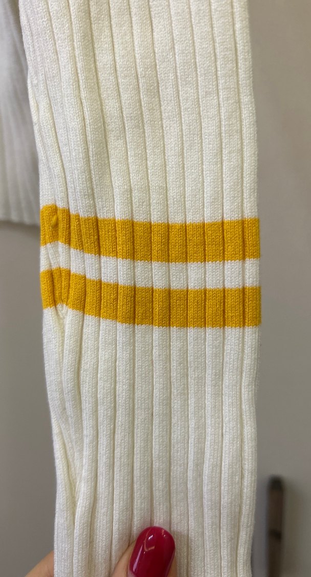Beyaz Sarı Uzun Kollu Boğazlı Triko Kazak - Görsel 2