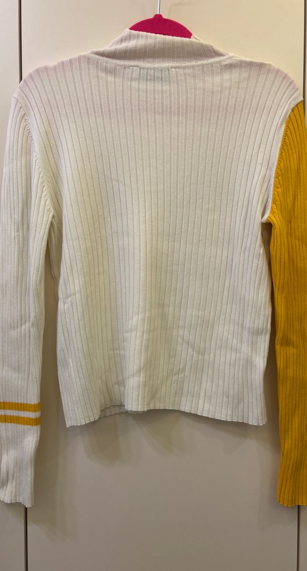 Beyaz Sarı Uzun Kollu Boğazlı Triko Kazak - Görsel 4