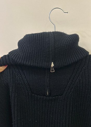 Siyah Yarım Fermuarlı Örgü Kadın Kazak - Görsel 4