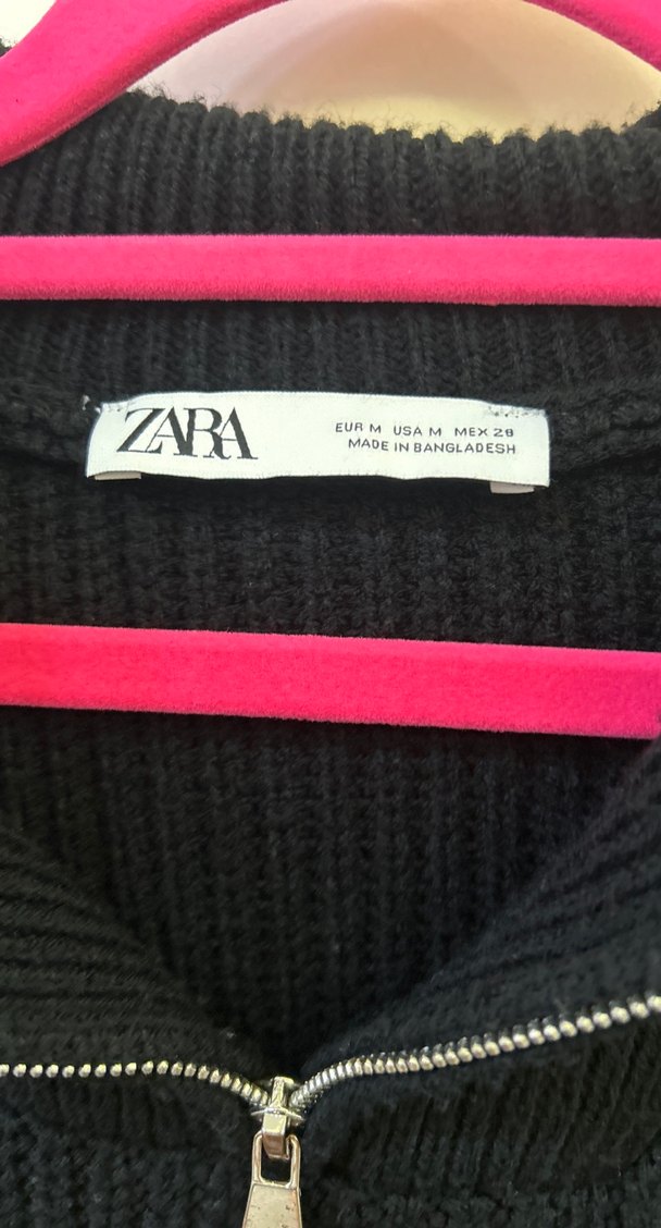 Siyah Yarım Fermuarlı Örgü Kadın Kazak - Görsel 2