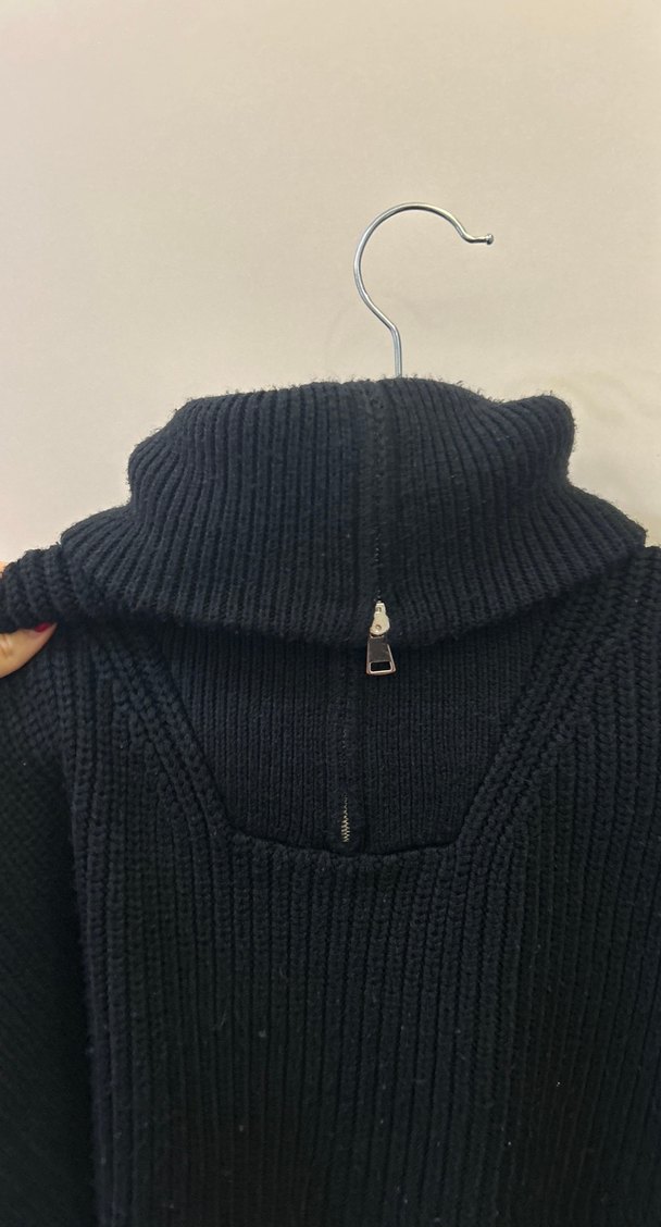 Siyah Yarım Fermuarlı Örgü Kadın Kazak - Görsel 4