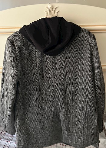 Gri Midi Ceket Kapüşonlu Fermuarlı - Görsel 3