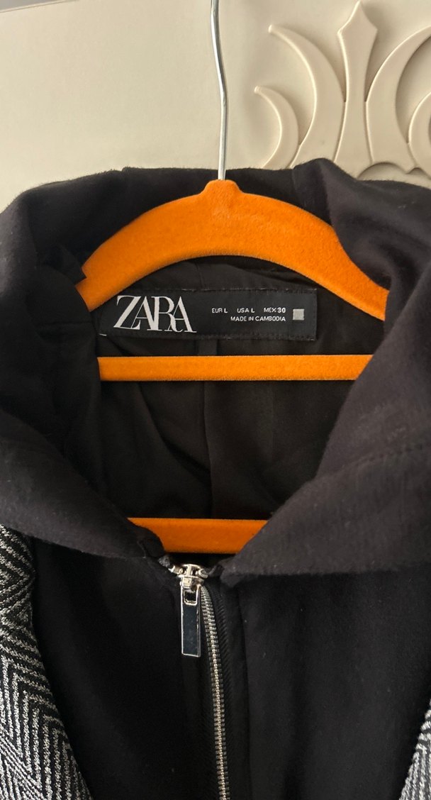 Gri Midi Ceket Kapüşonlu Fermuarlı - Görsel 2