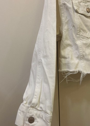 Beyaz Düğmeli Salaş Kadın Denim Ceket - Görsel 2