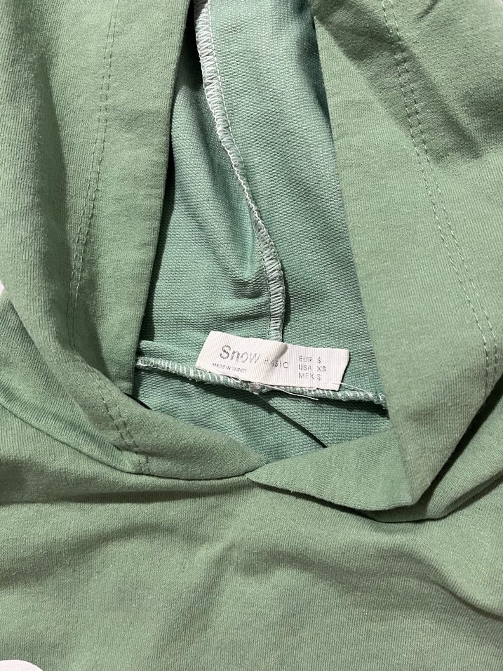 Baskılı Kapüşonlu Yeşil Sweatshirt - Görsel 2