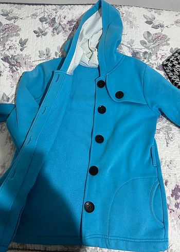 Düğmeli Mavi Midi Kadın Ceket - Görsel 2