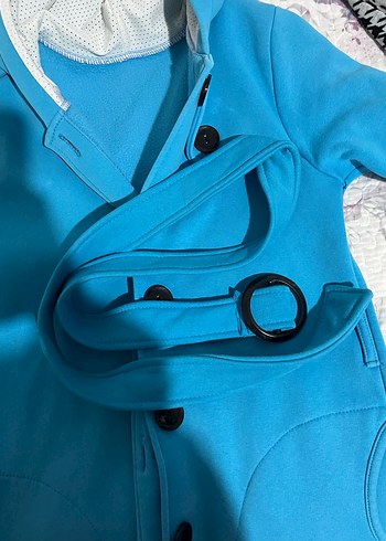 Düğmeli Mavi Midi Kadın Ceket - Görsel 4