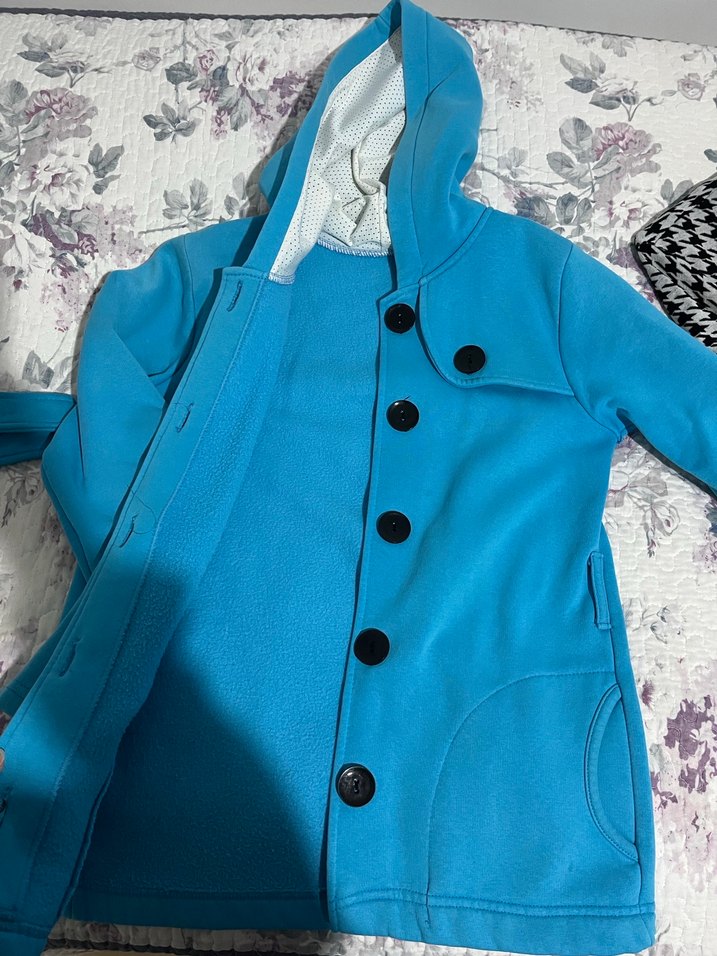 Düğmeli Mavi Midi Kadın Ceket - Görsel 2