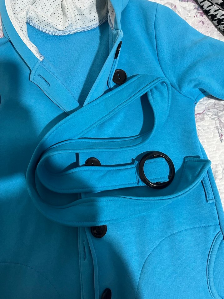 Düğmeli Mavi Midi Kadın Ceket - Görsel 4