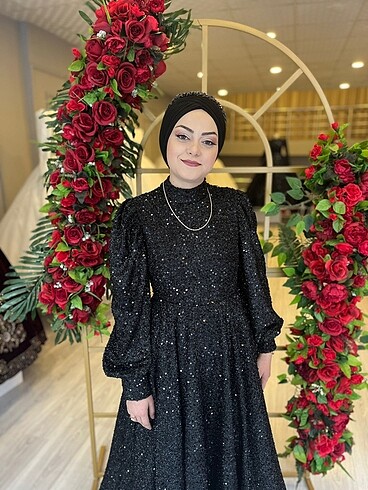38 Beden siyah Renk Tesettür abiye