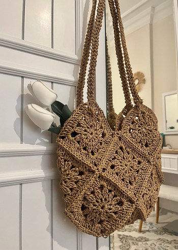 Zara Bej Örgü Bohem Kadın Çanta motifli çanta