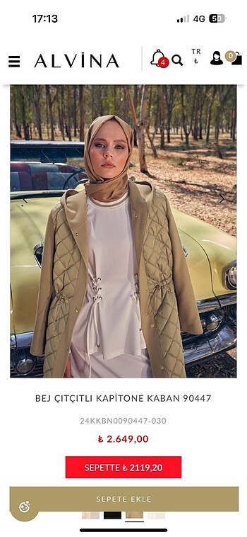 42 Beden camel Renk Alvina çıtçıtlı kapitone kaban