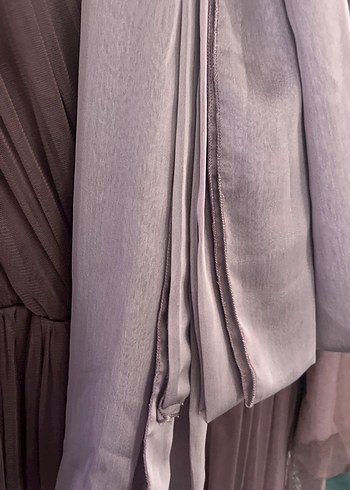 Mor Uzun Kollu Drapeli Abiye Elbise - Görsel 5