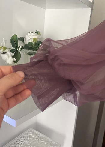 Mor Uzun Kollu Drapeli Abiye Elbise - Görsel 3