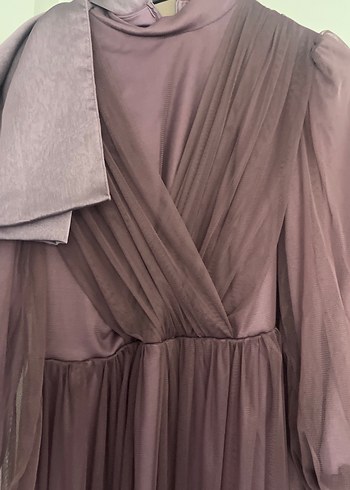 Mor Uzun Kollu Drapeli Abiye Elbise - Görsel 2