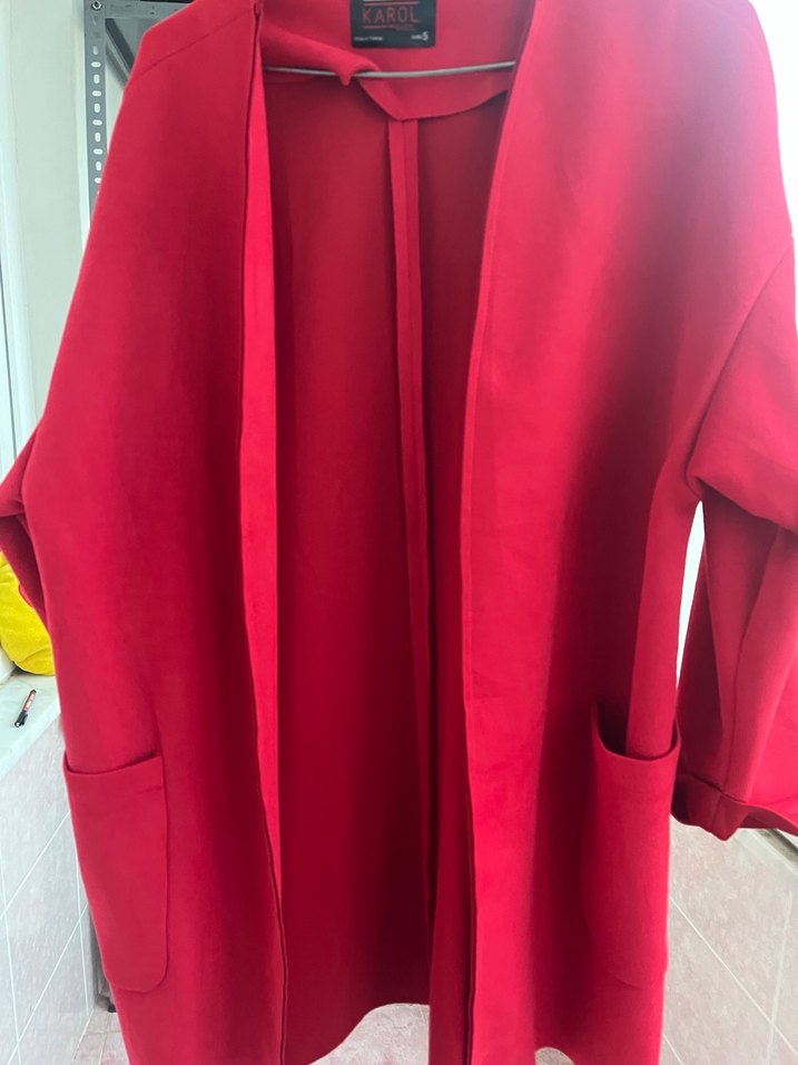 Kırmızı Midi Kadın Kaban - Görsel 5