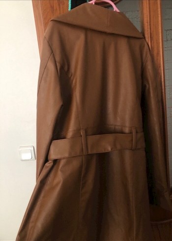 Bej Deri Uzun Kadın Trençkot - Görsel 3