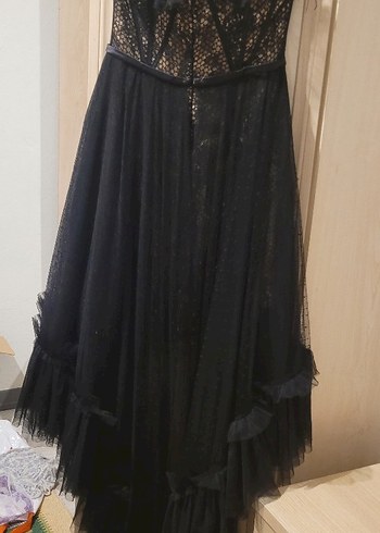 Siyah Straplez Gotik Uzun Abiye Elbise - Görsel 4