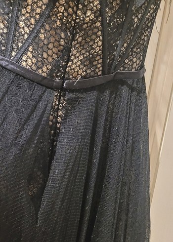 Siyah Straplez Gotik Uzun Abiye Elbise - Görsel 6