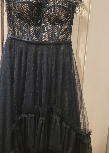 Siyah Straplez Gotik Uzun Abiye Elbise - Görsel 3